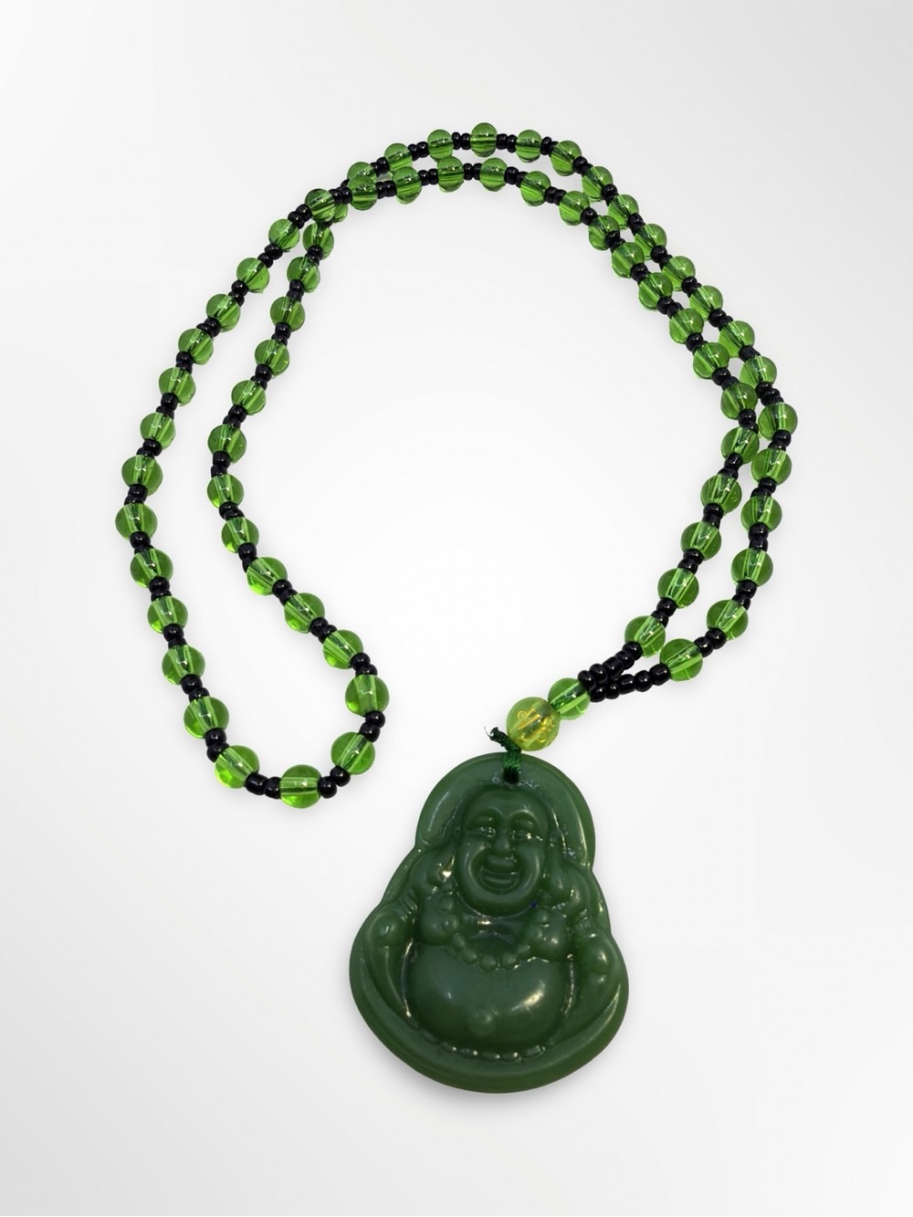 Good Luck Jade Green Buddha Pendant Beaded Necklace